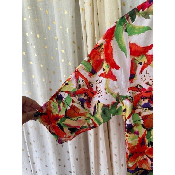 Palm Harbor Tropical Watercolor Leaves Quarte Button Pull Over Shirt Petite M - Picture 3 of 5